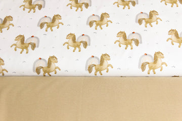 Stoffpaket Jersey + Bündchen Jersey mit Pferden und Regenbogen, Fräulein von Julie, ecru, camel